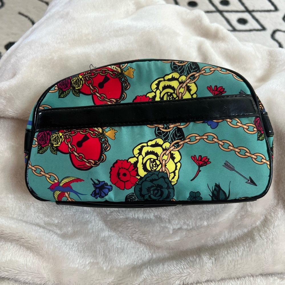 Betsey Johnson Teal Floral Cosmetic Bag - Picture 2 of 4